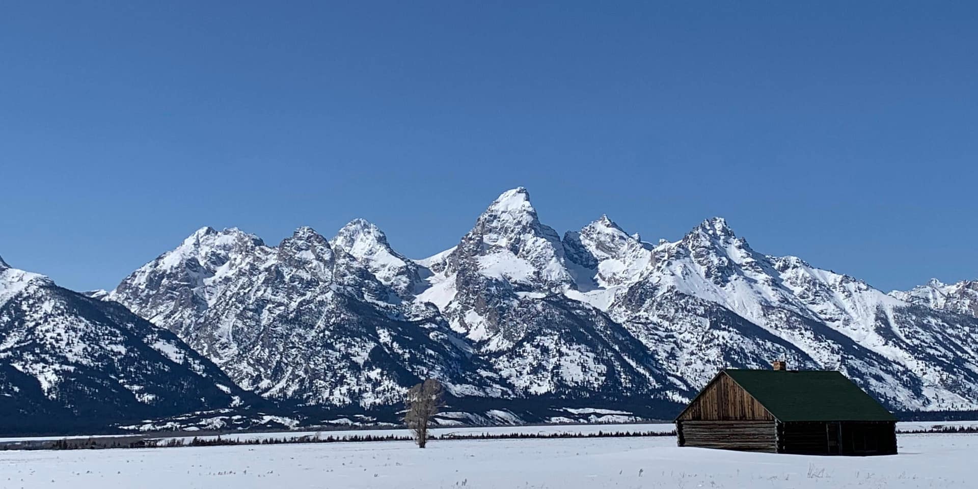 Grand Tetons and log cabin