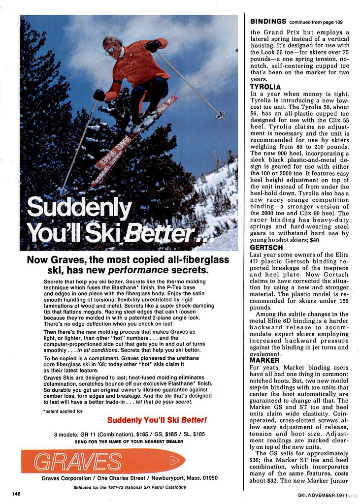 Ski Magazine Nov 1971 Graves Skis ad